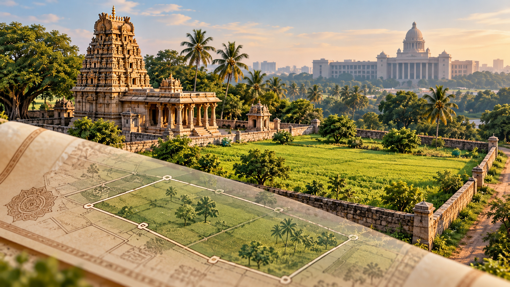 Temple inam land and a government office, illustrating the Supreme Court ruling on a void gift of temple property